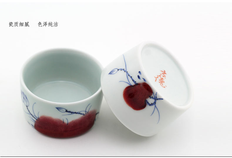 Blue and white youligong and auspicious lotus bucket cup jing DE hand - made under the glaze of jingdezhen ceramic cups master sample tea cup