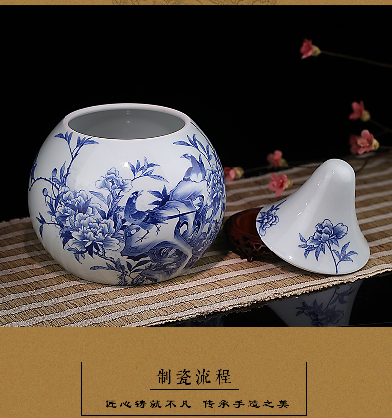 Jing DE and auspicious caddy fixings jingdezhen pure manual storage POTS limited collection wealth longevity and good canister