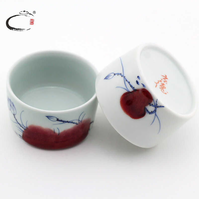 Blue and white youligong and auspicious lotus bucket cup jing DE hand - made under the glaze of jingdezhen ceramic cups master sample tea cup