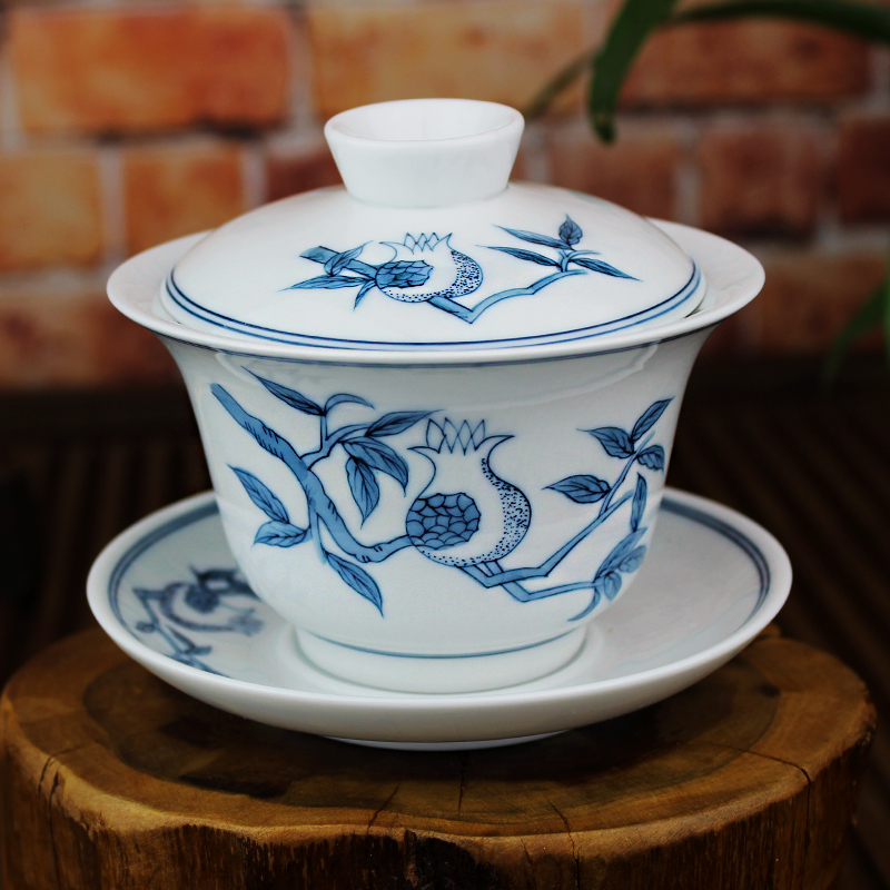 And auspicious large three tureen jingdezhen ceramics by hand only kung fu tea set hand - made teacup hand grasp pot of tea cups