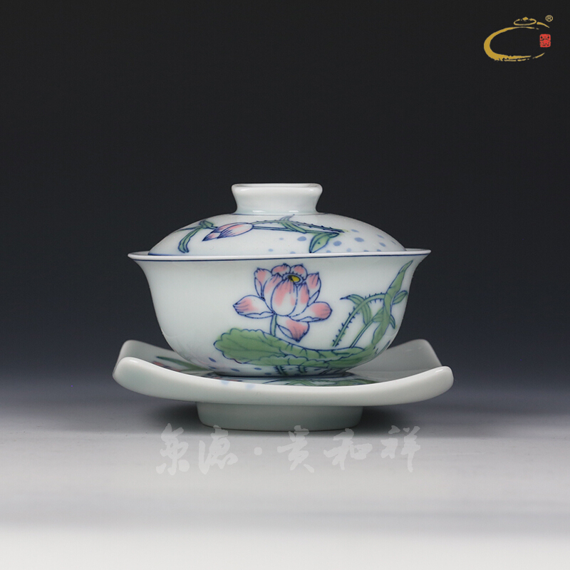 Jingdezhen hand - made ceramic kung fu tea set combination jing DE auspicious esteeming harmony of a complete set of tea cups tureen group