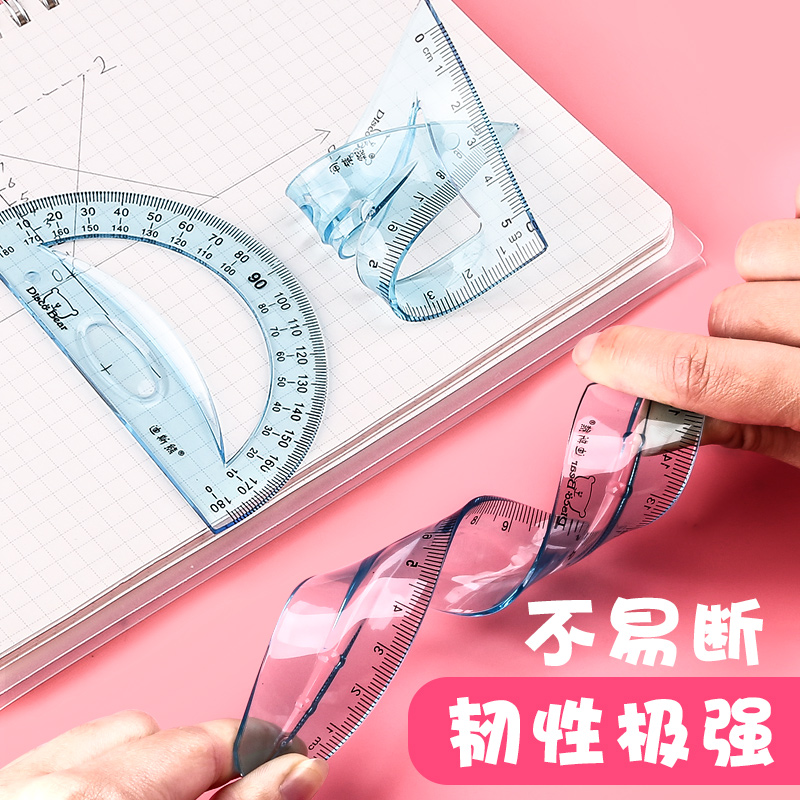 Student soft ruler four sets soft ruler bendable and deformed plastic ruler transparent sleeve ruler scale triangular plate ruler