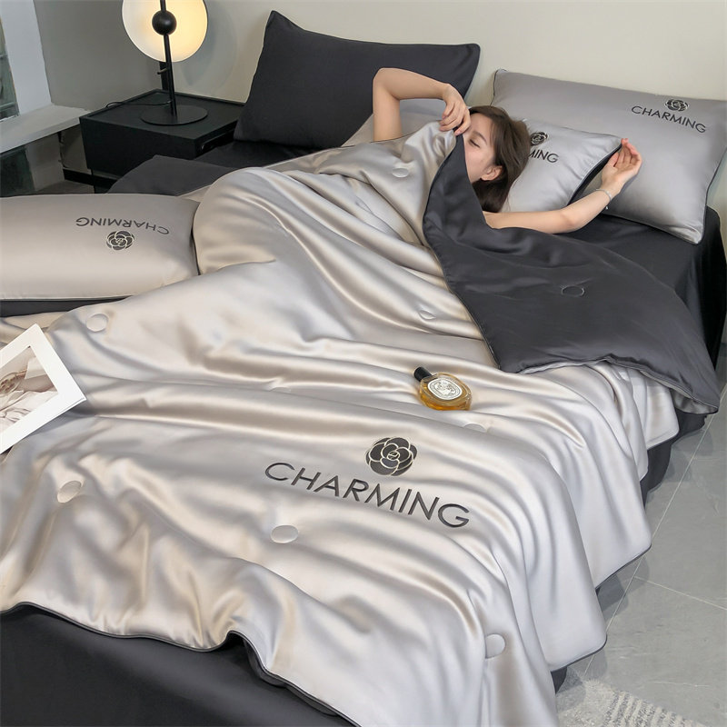Ice Silk Summer Quilt Air-Conditioning Quilt Four-Piece Set Plus Pillow Core Six-Piece Set Student Dormitory Air-Conditioning Thin Quilt Complete Set