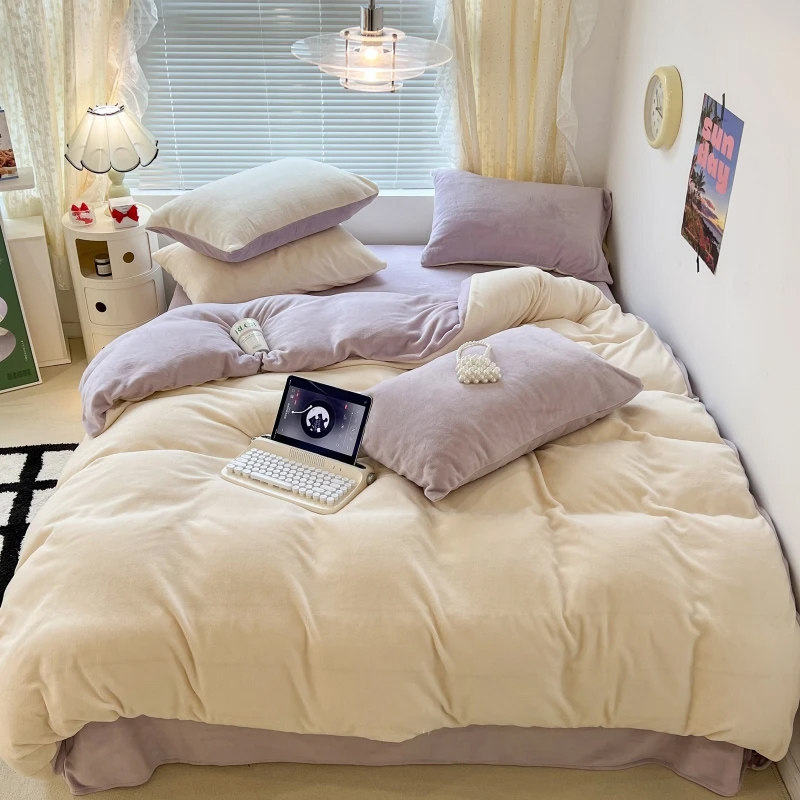 Milk Velvet Duvet Cover Set, Removable and Washable, Double Thickened for Warmth, Winter Quilt for Student Dormitory