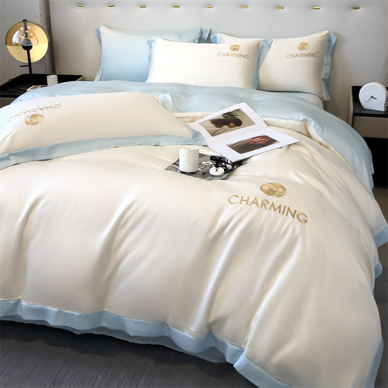 Summer Ice Silk Four-Piece Set, Light Luxury and High-End Feel, Bed Sheet and Duvet Cover for Master Bedroom, Non-Cotton Pure Cotton Bedding Three-Piece Set