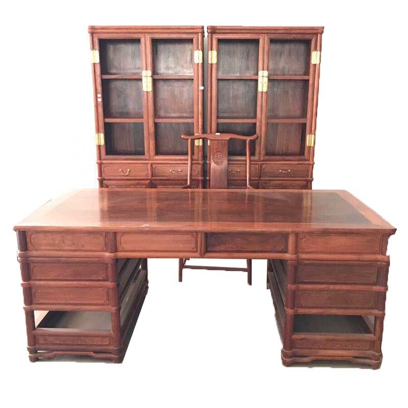 Burmese furniture solid wood desk cabinet bogus shelf desk book room composition four pieces of great fruit purple sandalwood