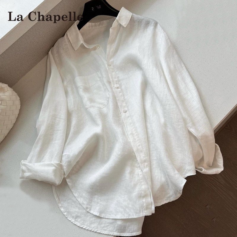 La Chapelle White Old Money Style Long-Sleeved Shirt for Women, Summer Thin High-End Loose Slimming Shirt, Sun Protection Top