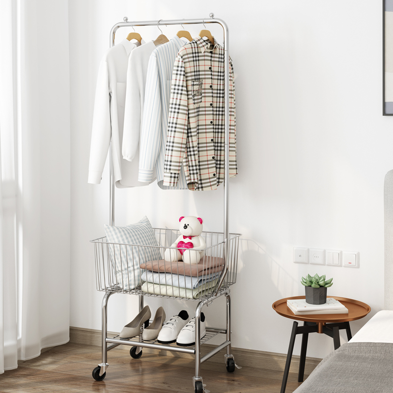 Mobile clothes frame landing layer hanger hanger hanger landing bedroom multi-function cart overnight clothes to collect