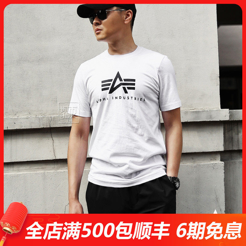 圓領t恤男美國阿爾法工業alpha大logo戶外夏季半袖ma1純棉短袖