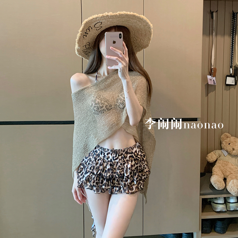 Li Naonao-2026 New Thai Sexy Leopard Print Swimsuit for Women, Four-Piece Skirt-Style Set, Vacation Style Bikini