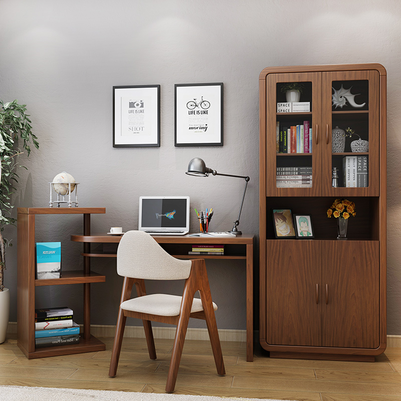 New Chinese Desk Bookcase Combination Home Simple Corner Walnut