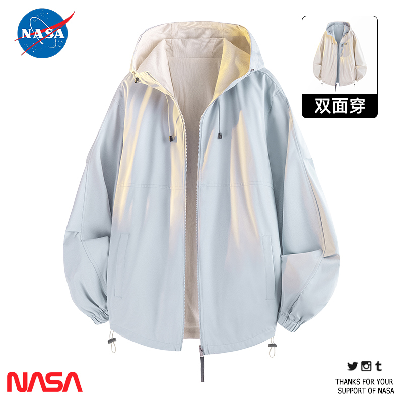 Nasa Co-Branded Dopamine Hooded Reversible Jacket Men's Spring, Autum and Winter Couple Corduroy Casual Jacket