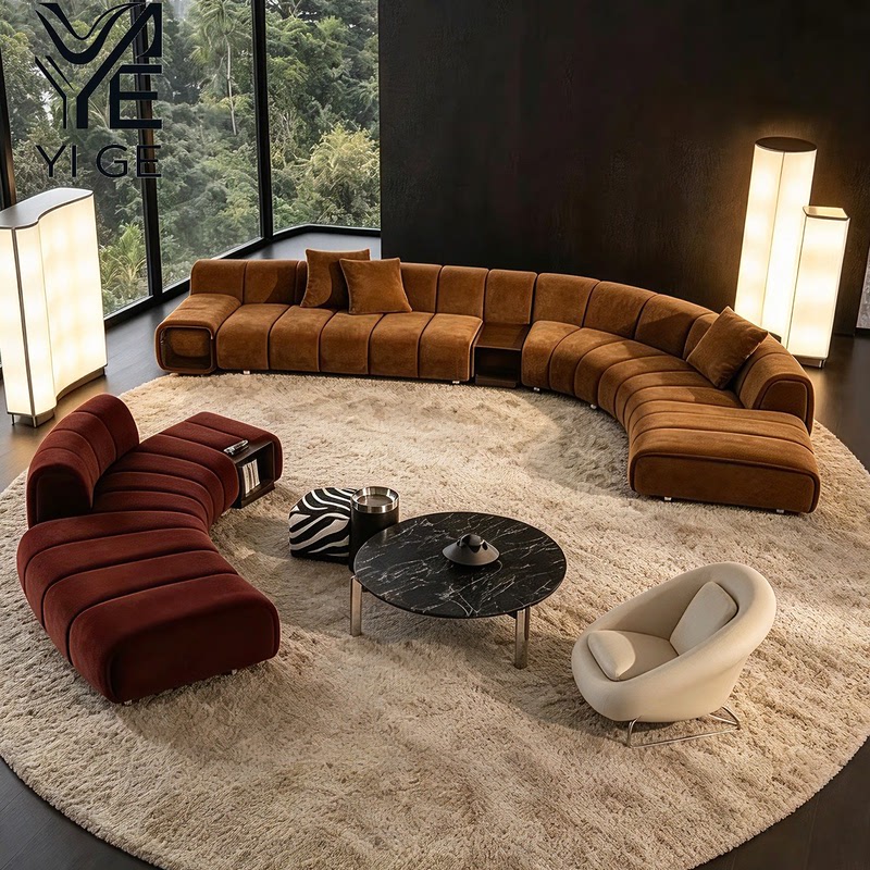 Italian-Style Light Luxury Curved Sofa, Hotel Lobby Reception Area Sofa, Sales Office Clubhouse Reception and Negotiation Sofa Set