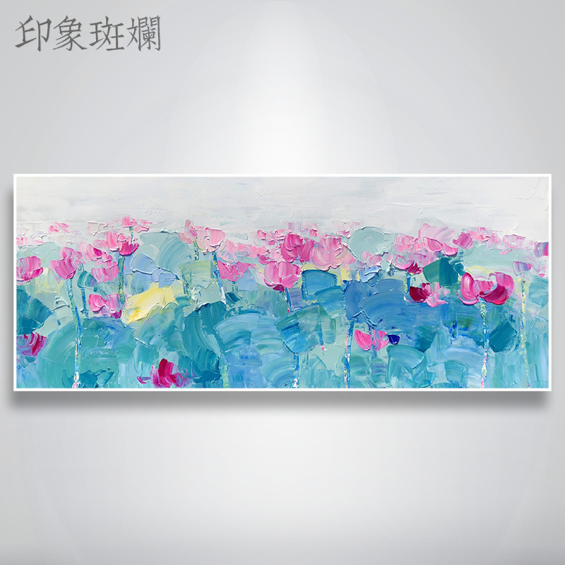 Hand painted oil painting Hibiscus modern fresh lotus landscape Living room bedroom decorative painting New Chinese hanging painting
