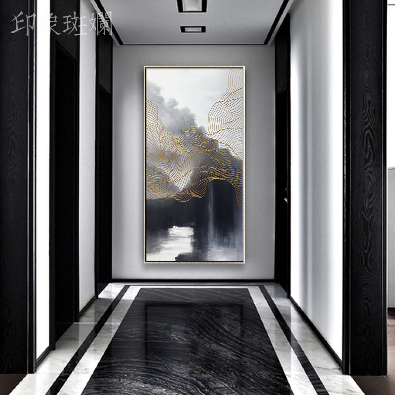 Hand-painted oil painting pulsating modern new Chinese abstract vertical version of the entrance aisle decorative painting Fantasy hanging painting Hand-painted