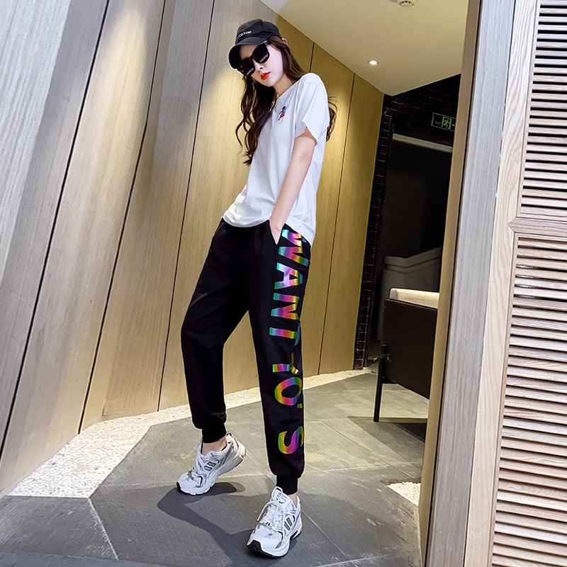 Hong Kong fashion sportswear suit female summer casual loose short-sleeved trend hip-hop western style running two-piece