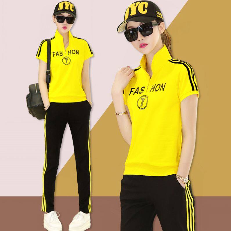 Hong Kong Sports Suit Women's Summer 2021 Trendy Kindergarten Teachers Garden Suit Casual Short Sleeve Long Pants Two Sets