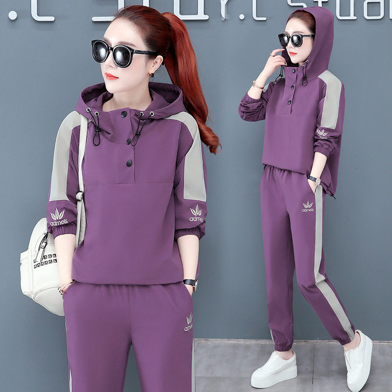 Hong Kong Sportswear Suit Women's Spring Autumn 2021 New Fashion Foreign Pie Loose Casual Thick Cotton Two Sets Tide