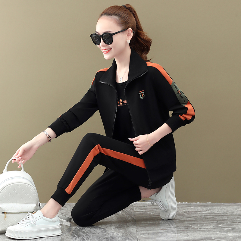 Hong Kong 2021 Spring and Autumn New Neckwear Jacket Trendy Loose Casual Sports Suit Women's Three Sets