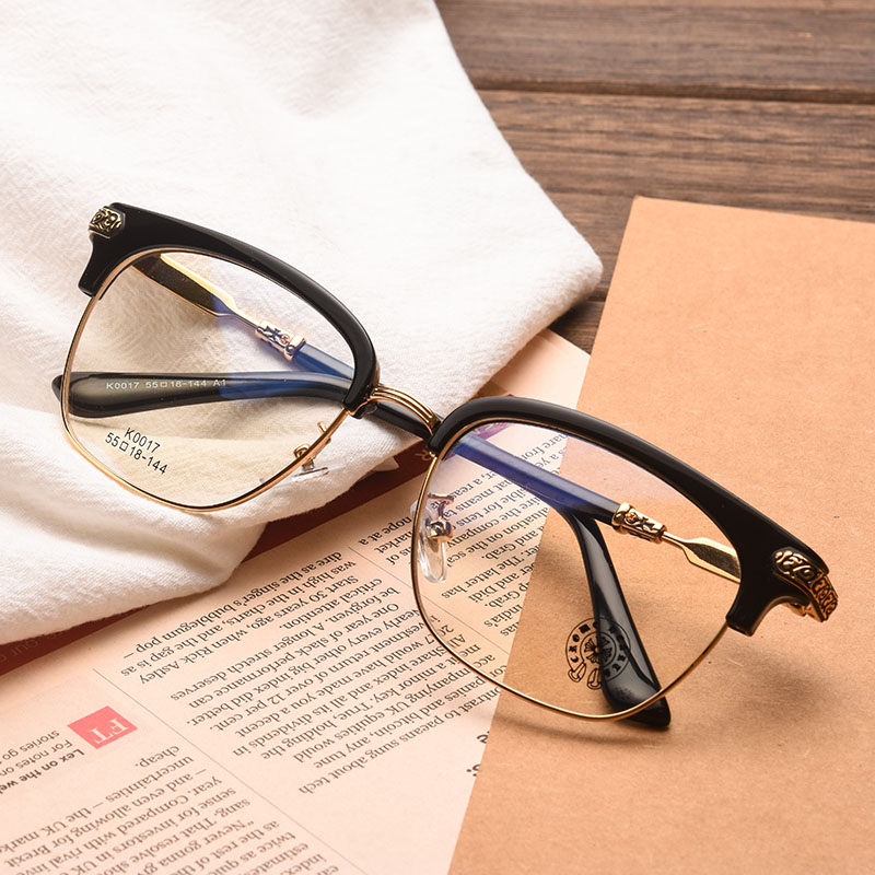 Original retro trend half-frame glasses frame men's net red square business glasses women's anti-blue face myopia eyebrow frame