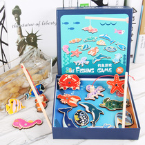 Magnetic fishing game kitten multi-pole childrens parent-child interactive wooden childrens teaching puzzle power toy 1-2-3 years old