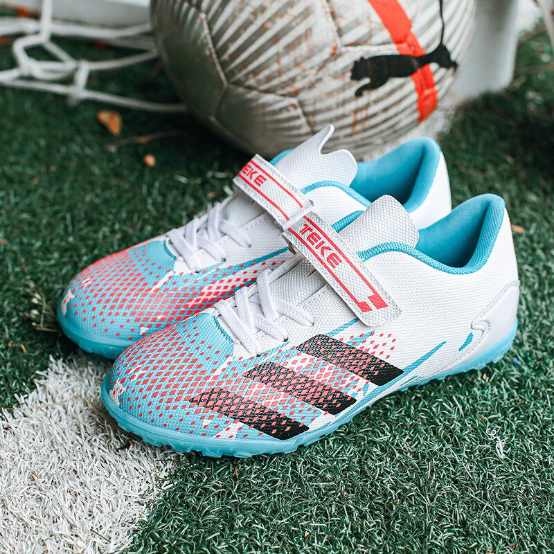 Huaqiang pull back children's soccer shoes, girls, boys, students, broken nails, Velcro, non-slip, middle-aged children's training equipment shoes