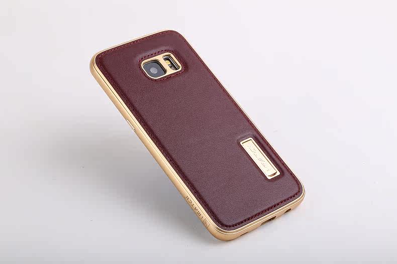 iMatch Luxury Aluminum Metal Bumper Premium Genuine Leather Back Cover Case for Samsung Galaxy S7 Edge G9350 & S7 G9300