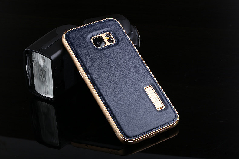 iMatch Luxury Aluminum Metal Bumper Premium Genuine Leather Back Cover Case for Samsung Galaxy S7 Edge G9350 & S7 G9300
