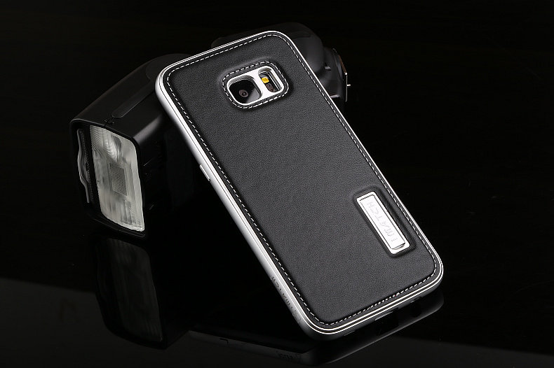 iMatch Luxury Aluminum Metal Bumper Premium Genuine Leather Back Cover Case for Samsung Galaxy S7 Edge G9350 & S7 G9300