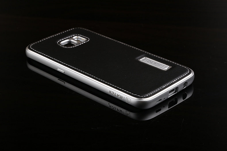 iMatch Luxury Aluminum Metal Bumper Premium Genuine Leather Back Cover Case for Samsung Galaxy S7 Edge G9350 & S7 G9300
