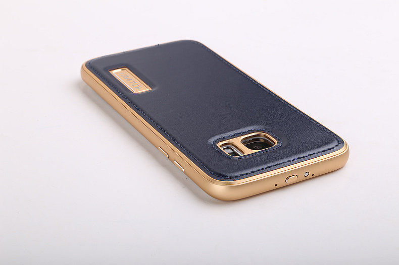 iMatch Luxury Aluminum Metal Bumper Premium Genuine Leather Back Cover Case for Samsung Galaxy S7 Edge G9350 & S7 G9300