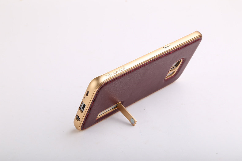 iMatch Luxury Aluminum Metal Bumper Premium Genuine Leather Back Cover Case for Samsung Galaxy S7 Edge G9350 & S7 G9300