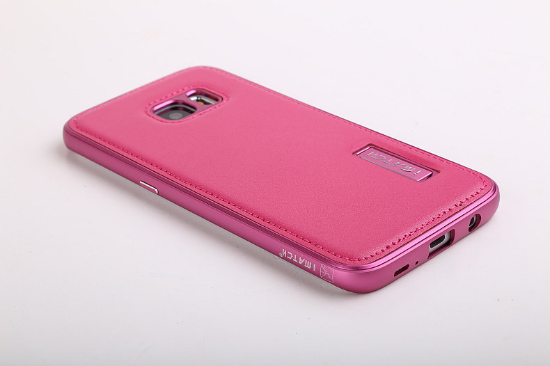 iMatch Luxury Aluminum Metal Bumper Premium Genuine Leather Back Cover Case for Samsung Galaxy S7 Edge G9350 & S7 G9300