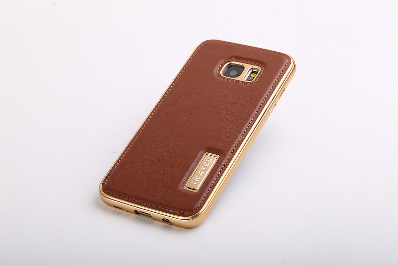 iMatch Luxury Aluminum Metal Bumper Premium Genuine Leather Back Cover Case for Samsung Galaxy S7 Edge G9350 & S7 G9300