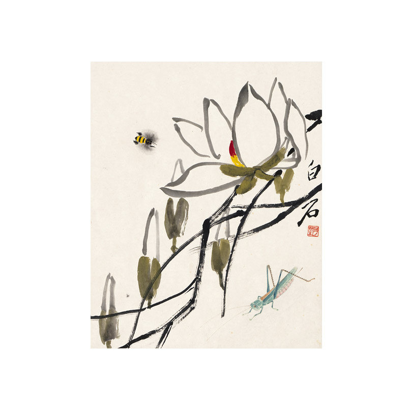 齐白石装饰画可惜无声花卉草虫图未装裱宣纸画心高清艺术微喷字画-淘宝