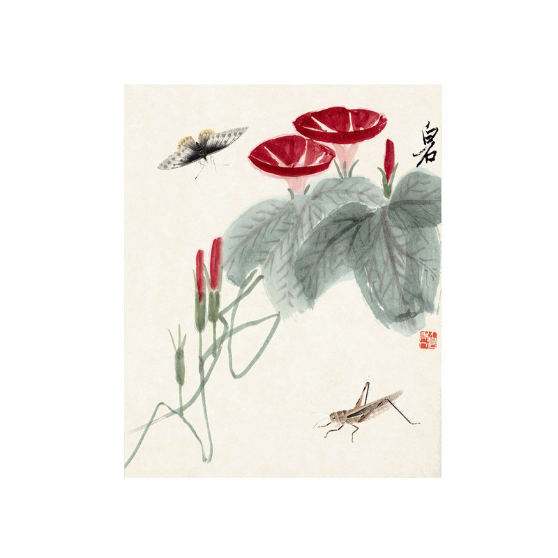 齐白石装饰画可惜无声花卉草虫图未装裱宣纸画心高清艺术微喷字画-淘宝