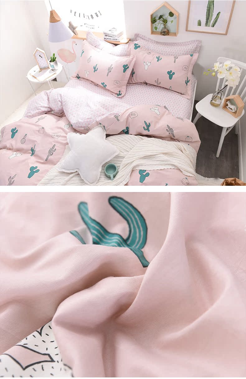 Ins xương rồng Bắc Âu gió đơn giản cotton đôi 4 bốn bộ giường cotton phòng ngủ sinh viên ba mảnh