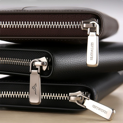 Septwolves, мужской длинный бумажник с молнией, кожаная сумка с петлей на руку, из натуральной кожи