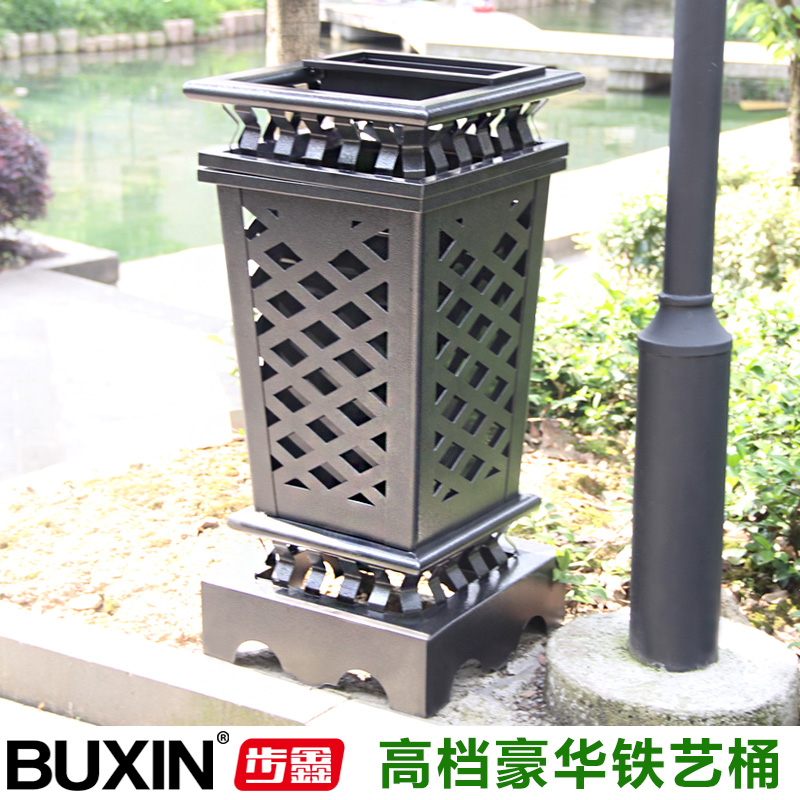 Outdoor high-end trash cans Villa retro peel boxes Community household creative wrought iron mesh sanitation trash cans