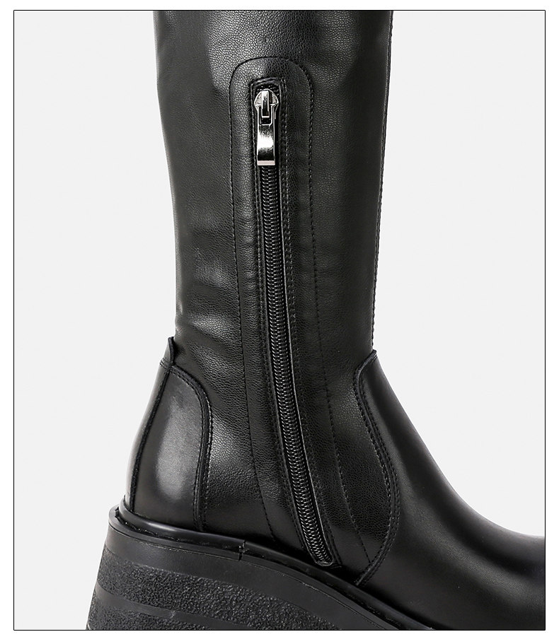 Женская обувь 过膝靴女厚底英伦风真皮松糕底长筒靴大腿靴弹力靴皮靴子高跟长靴 Animal husbandry Mani