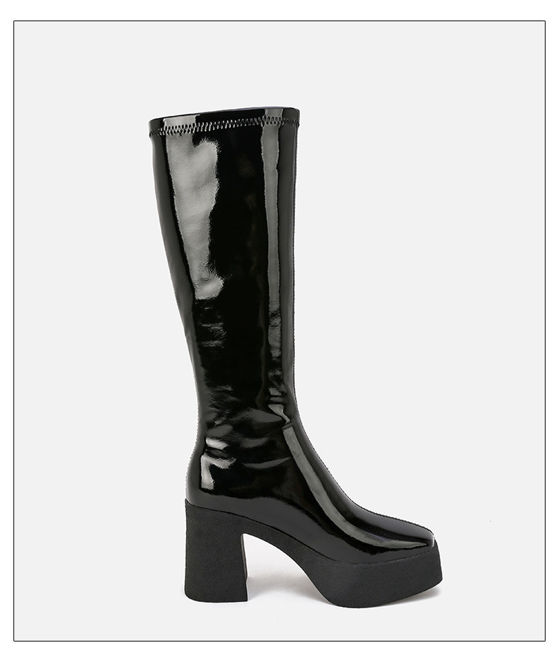 Стрейч ботинки/носки сапоги 高筒靴女春秋单靴英伦厚底松糕方头显瘦显高长筒靴女不过膝骑士靴 Animal husbandry Mani