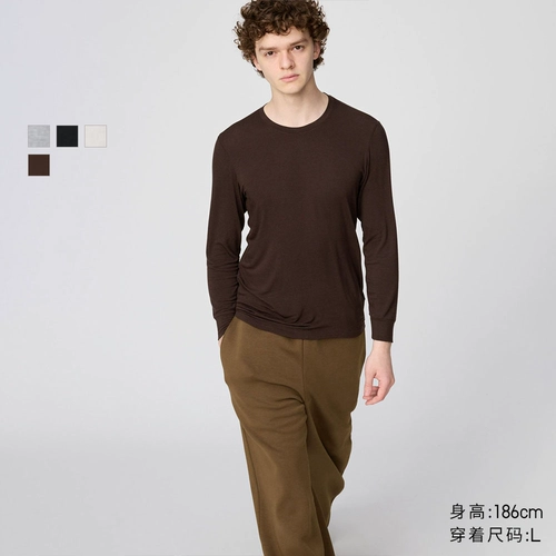 Мужская футболка UNIQLO HEATTECH EXTRA WARM с круглым вырезом, рукава 9 минут, 9% кашемира 481441