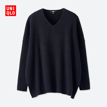 79元 优衣库UNIQLO 413829   女装 罗纹宽松V领长针织衫(长袖)