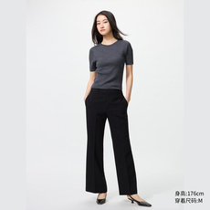 Трикотаж uniqlo女装3d精纺美利奴羊毛罗纹圆领针织衫/5分袖毛衣新款480188