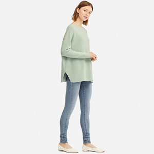 99元  优衣库UNIQLO 女装 棉混纺宽松船领长针织衫(长袖) 415364