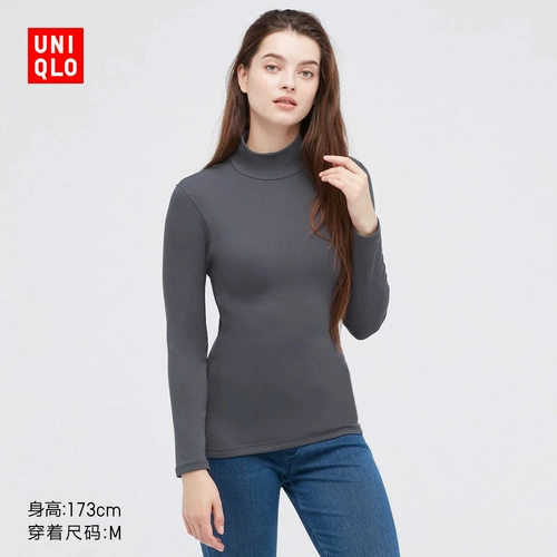 Uniqlo, удерживающая тепло флисовая приятная телу футболка, увеличенная толщина, высокий воротник