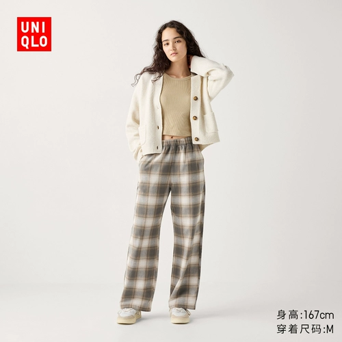 Uniqlo Женские фланелевые эластичные брюки/все хлопковые тонкие клетчатые повседневные клетки 𫔮 штаны 471550 470665