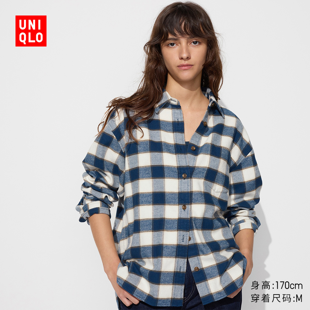 ユニクロ レディース フランネルチェックシャツ/長袖シャツ 薄手ジャケット 空調シャツ 471228 472500