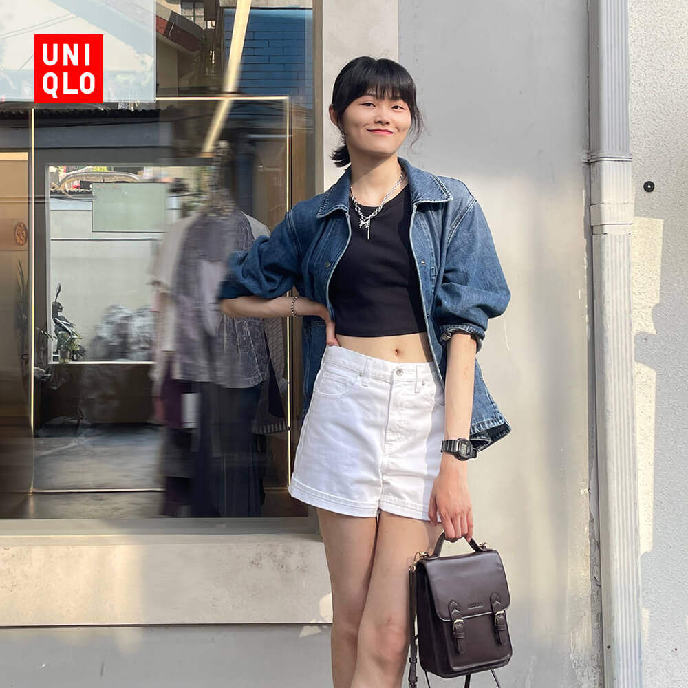 Uniqlo women's clothing denim jacket washed products retro style jacket loose long coat new product 463690