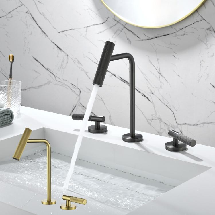 All-Copper Minimalist Dual/Hole Triple-Hole Separate Hot and Cold Basin Faucet with Unique Microphone-Style Knurled Design All-Copper Minimalist Dual/Hole Triple-Hole Separate Hot and Cold Basin Faucet with Unique Microphone-Style Knurled Design